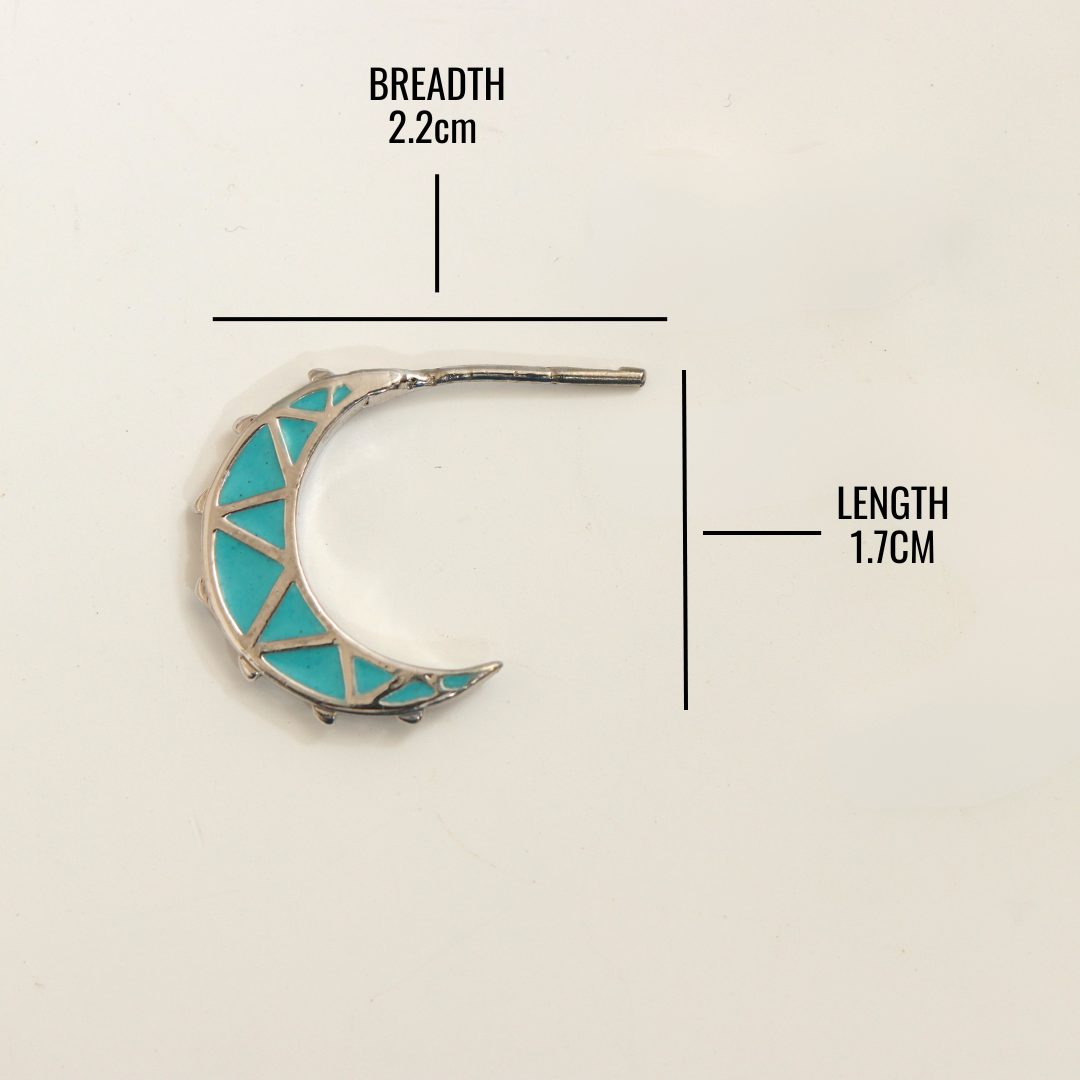 Enamel Half Moon Silver Earring