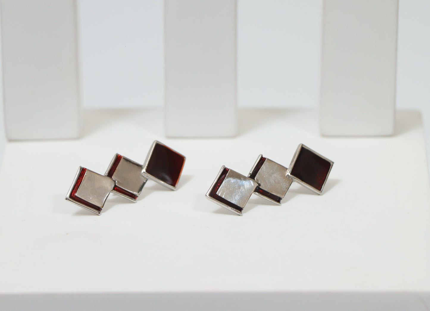 Quadrangle Enamel Silver Earring