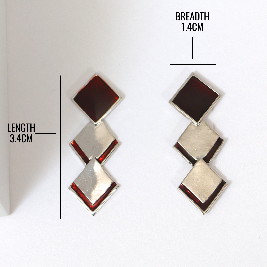 Quadrangle Enamel Silver Earring