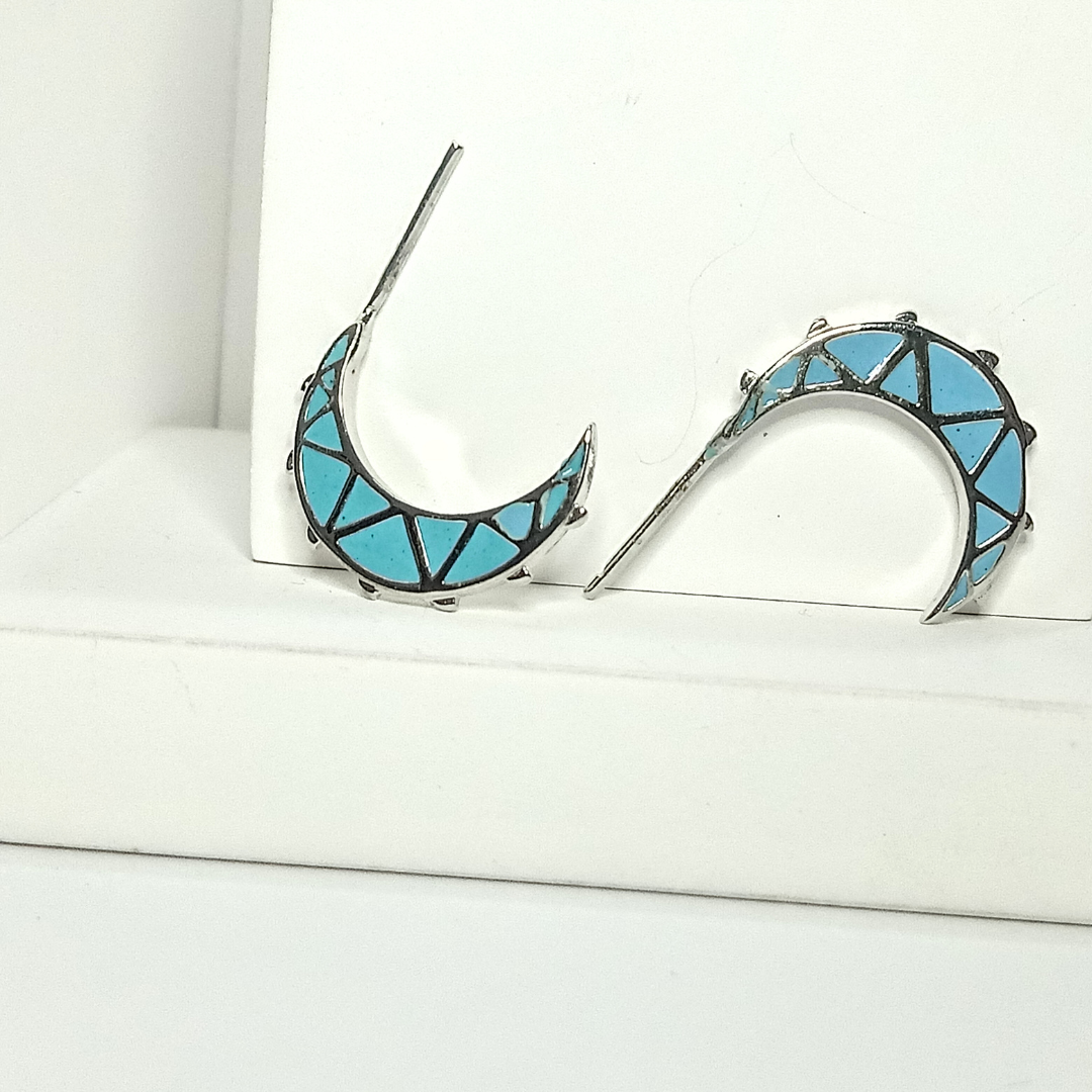 Enamel Half Moon Silver Earring