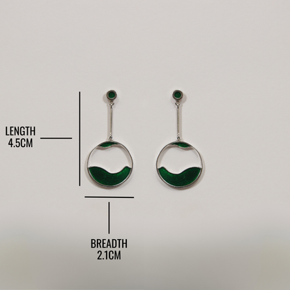 Enamel Green Wave Drop Silver Earring