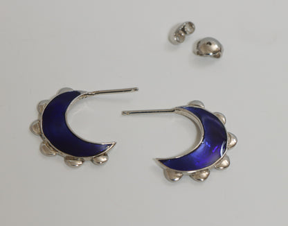 Blue Flower Moon Silver Earring