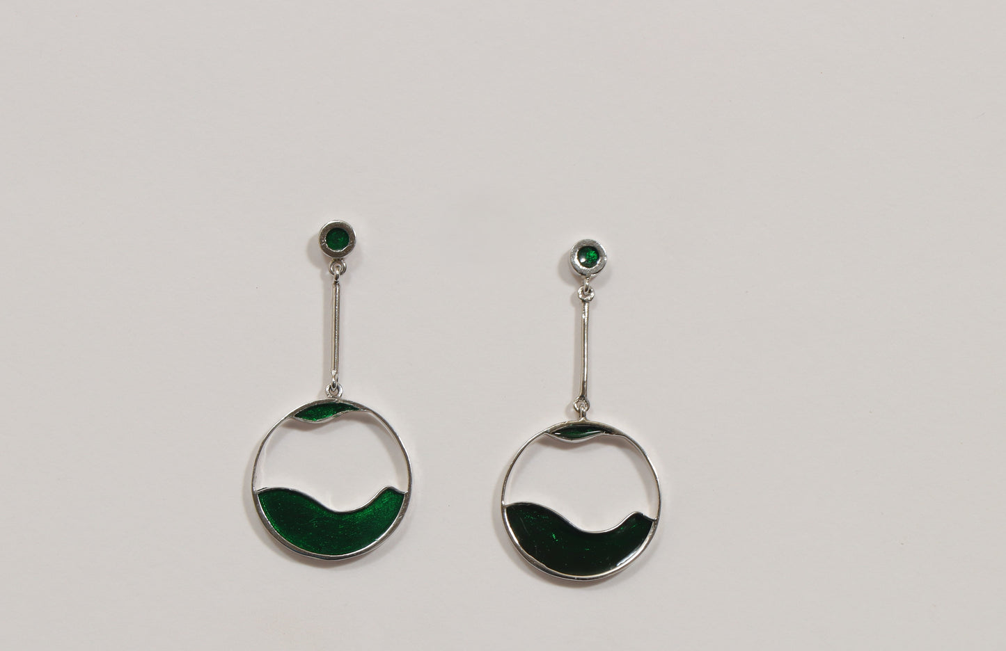 Enamel Green Wave Drop Silver Earring