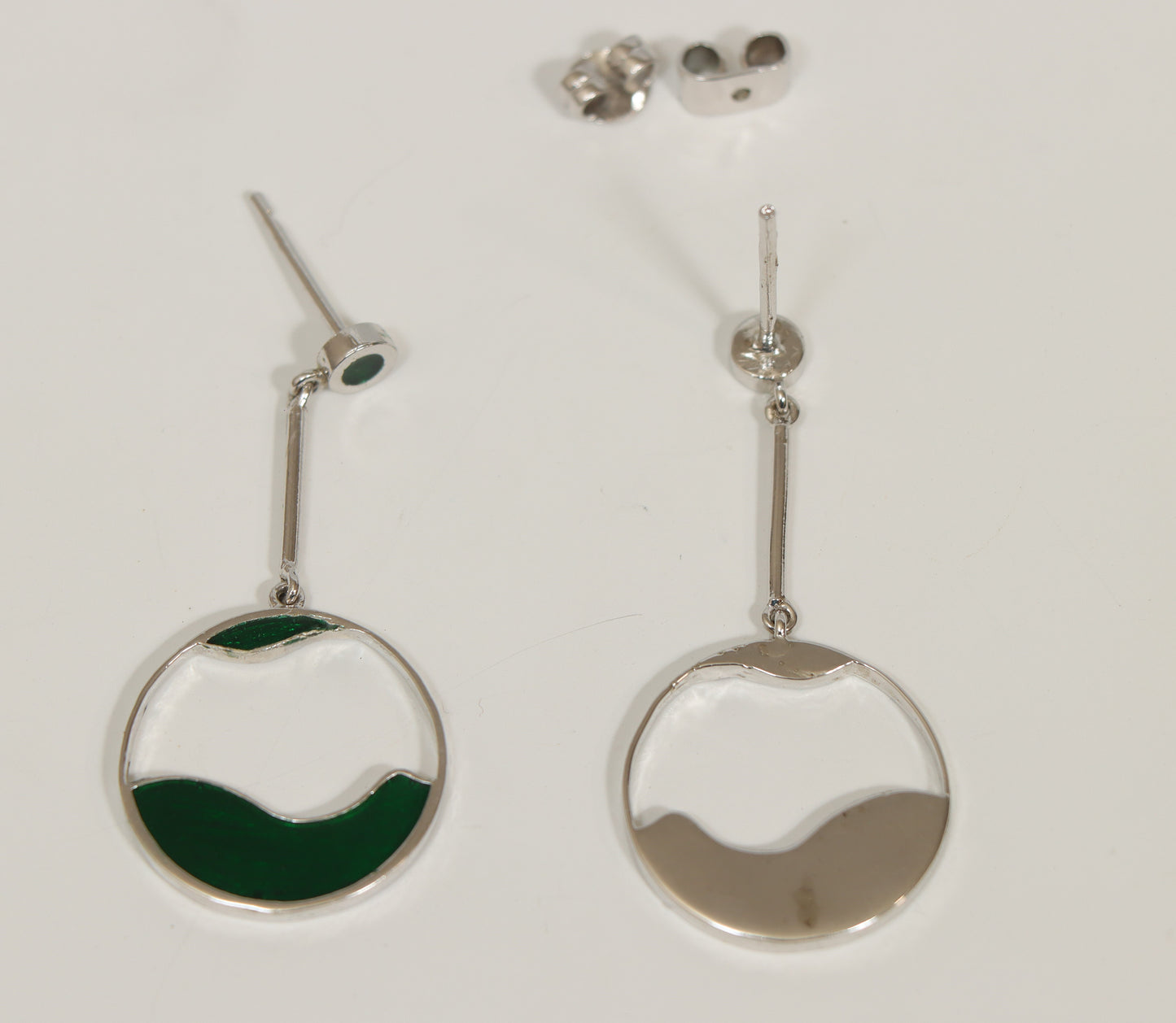 Enamel Green Wave Drop Silver Earring